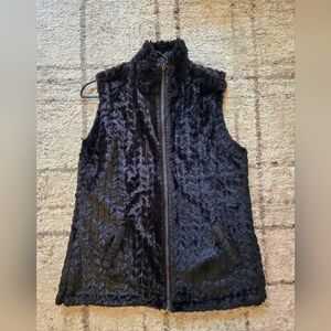 Casual  Black Faux Fur & Quilted Reversible Zip Front Vest L